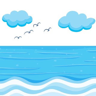 云朵海面海鸥夏天海水矢量图